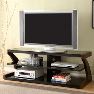 Contemporary Style Finish TV Stand w Black Tempered Glass