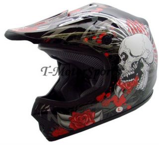 Youth Black Rose Skull Dirt Bike Motocross Helmet MX S