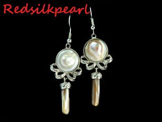 Gorgeous Charm 12mm Natural Mabe Freshwater Pearl Dangle Earrings 