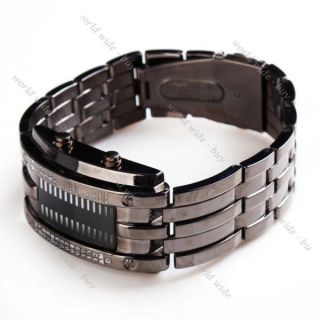 New Fashion Binary Clock Stainless Steel LED Wrist Watch Unisex 