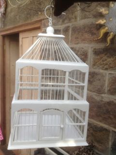Spacious Antique White Painted Wooden Bird Cage Large 1538