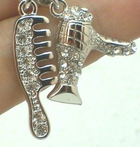 clear crystal comb charm 0 8inch blow dryer charm 1inch silvertone 