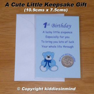 Sixpence 1st Birthday Son Grandson Nephew Keepsake Card Gift Boy Blue