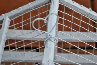 Bird Cage White Decorative Shabby Chic Wood and Wire Shells Bird 