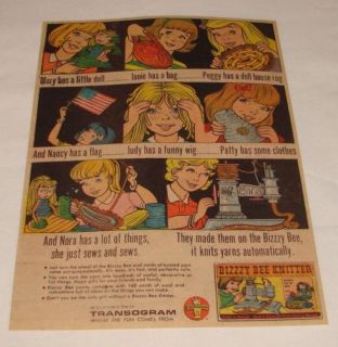 1967 Transogram Cartoon Bizzzy Bee Knitter Busy Bizzy