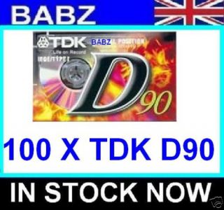 100 x TDK D90 Blank Audio Cassette Tapes 90 Minutes