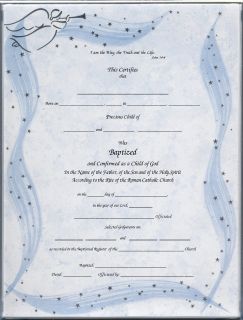Child Catholic Baptism Certificate Silver Angel Blank