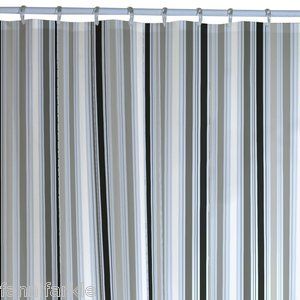 Black White Sporty Stripe Vinyl Shower Curtain 70 x 72 New