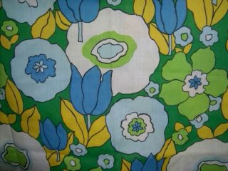   Flower Power Mod Fabric Lime Blue Green Cafe Curtains 4 Panels