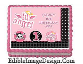 Lil Angel 1st Birthday Edible Party Cake Image Cupcake Topper Favor 