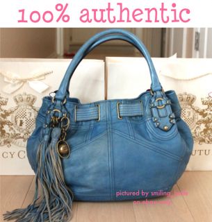 348 00 Juicy Couture Blue Leather Tassel MD Freestyle Tote Satchel 