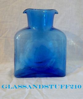 Blenko Glass Blue Double Spouted Water Pitcher Carafe