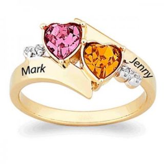 PERSONALIZED GOLD OVER STERLING SILVER HEART NAME BIRTHSTONE RING