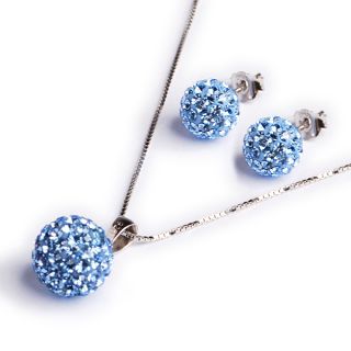   sterling silver crystal ball earring necklace jewelry set Birthstone