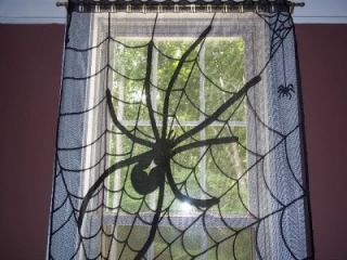 Gothic Black Lace Sheer Curtain Halloween Window Web Spider 85 x 39 