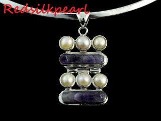 16 Gorgeous 25mm amethyst & Keshi Freshwater Pearl Necklace pendant 
