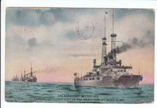   Wyoming Battleship Navy SHIP Old Postcard Vintage Block Island