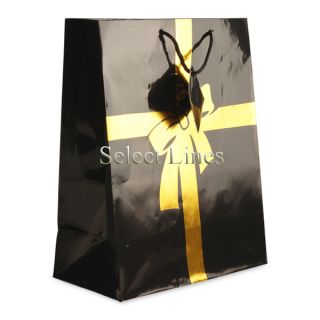 100pc Black Gold Bow Jewelry Shopping Bag Tote 9 3 4 H