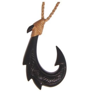 Hawaiian Jewelry Hand Carved Black Bone Fish Hook Hawaii Necklace from 