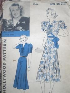 Vintage Hollywood Dress Pattern 1940s Joan Blondell   Size 20
