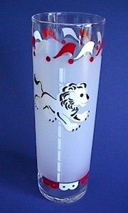   1950s Libbey LION CAROUSEL Animal Frosted Glass Ice Tea Tumbler
