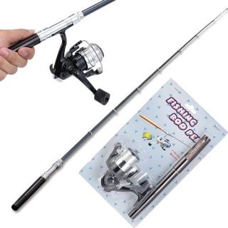 4M Black Mini Pocket Pen Fishing Rod Pole Set Reel Line New Gift 