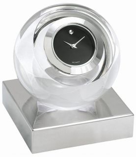Movado Crystal Sphere Desk Clock with Black Museum Dial Rhinestone 