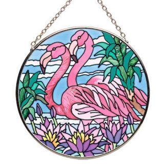Hand Painted Art Glass Small Round Suncatcher Tiffany Cats Flamingo 