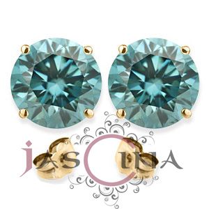 06 Ct TW I1 Blue Color Diamond 14k Yellow Gold Stud Earring YG Baby 