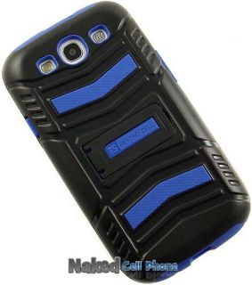 Blue Black Tri Shield Hard Case Screen Saver Stand for Samsung Galaxy 