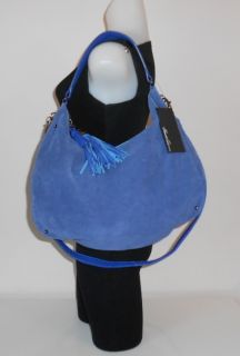 Kenneth Cole NY Handbag Blue Suede Leather Tassel Slouchy Hobo x Body 