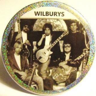  Wilburys JUMBO GLITTER PIN BUTTON Bob Dylan Tom Petty George Harrison