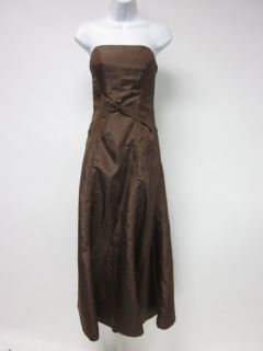 SAISON BLANCHE Brown Satin Strapless Gathered Waist Full Length Dress 