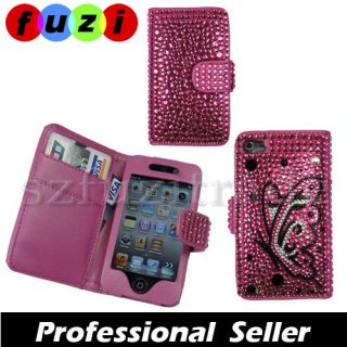 Butterfly Diamond Bling Rhinestone Wallet Case Cover for Apple iPod 