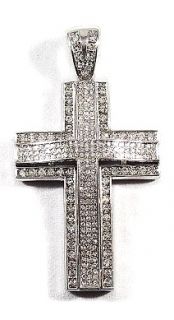 Iced Out 14k w Gold Cross Hip Hop Bling Charm Pendant