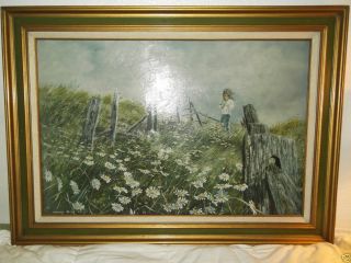 FRAMED CLASSIC PAINTING PICKING DAISIES SIGNED CAROLYN BLISH 68