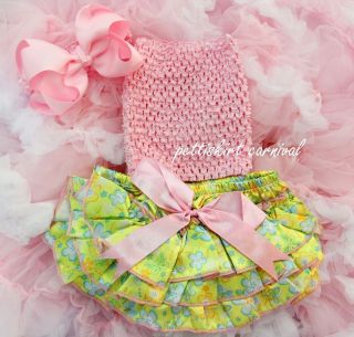 Baby Lime Green Butterfly Bloomers Light Pink Tube Top Bow Headband 