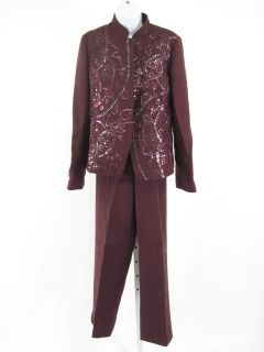 Bloomingdales Maroon Sequin Blazer Pants Suit Sz 6 6P