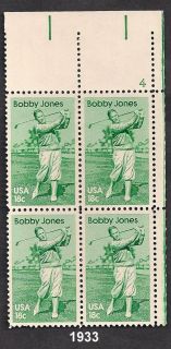 1981 Scott 1933 18c Bobby Jones Plate Block 4 M NH 