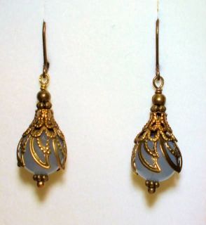   Nouveau Victorian Style Light Blue Chalcedony Quartz Earrings