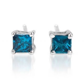  Princess Cut Blue Diamond Earrings