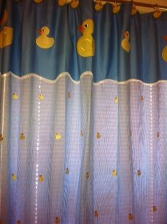   Adorable Blue Gingham Rubber Ducky Curtains or Fabric Shower Curtain