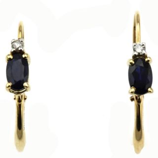 14k yellow gold oval blue sapphire diamond earrings