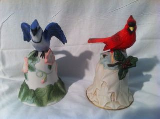 Blue Jay Redbird Porcelain Figurine BellS
