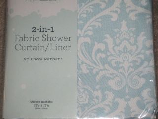 Blue White Damask 2 in 1 Shower Curtain Paisley + LINER