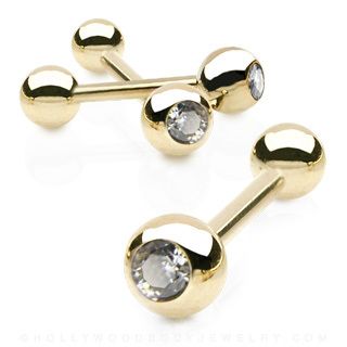   Clear Gem Straight Barbell Tongue Rings Body Piercing Jewelry