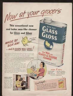 1949 Ad Bon Ami Glass Gloss Cleaner Silver Wax Like