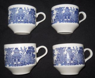 Vintage Blue Willow China * Cups x 4 * Japanese Transferware Made in 