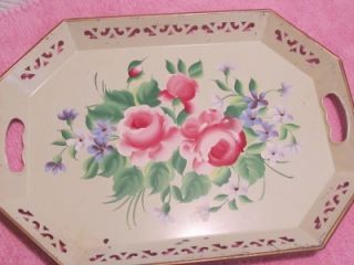 VINTAGE HANDPAINTED METAL TOLE TRAY~ROSES~Shabby~Cottage~Chic