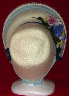 Regency 1812 Cream Straw Bonnet Cap Hat Silk Flowers Lace Ribbons 